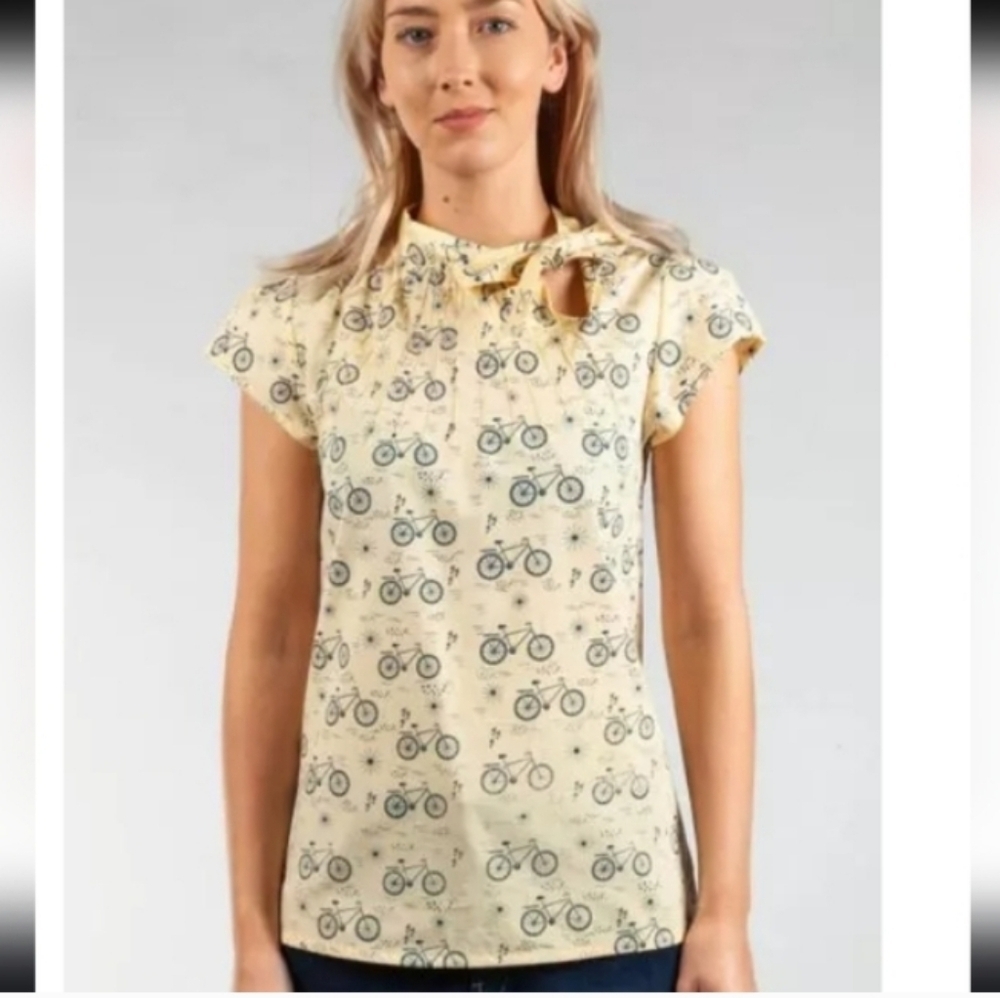 Circus cotton bicycle print tie neck blouse